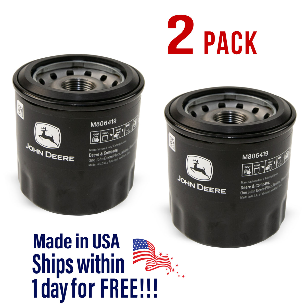 John Deere M806419 Genuine Engine Oil Filter (2-Pack)