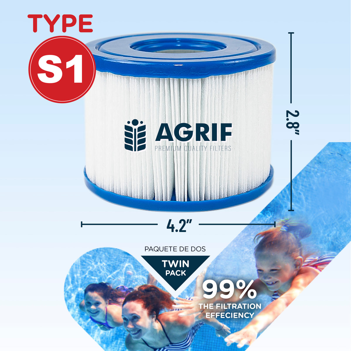 Agrif Type S1 Spa Filter Cartridge (8-Pack) for Intex PureSpa – Replaces 29001E