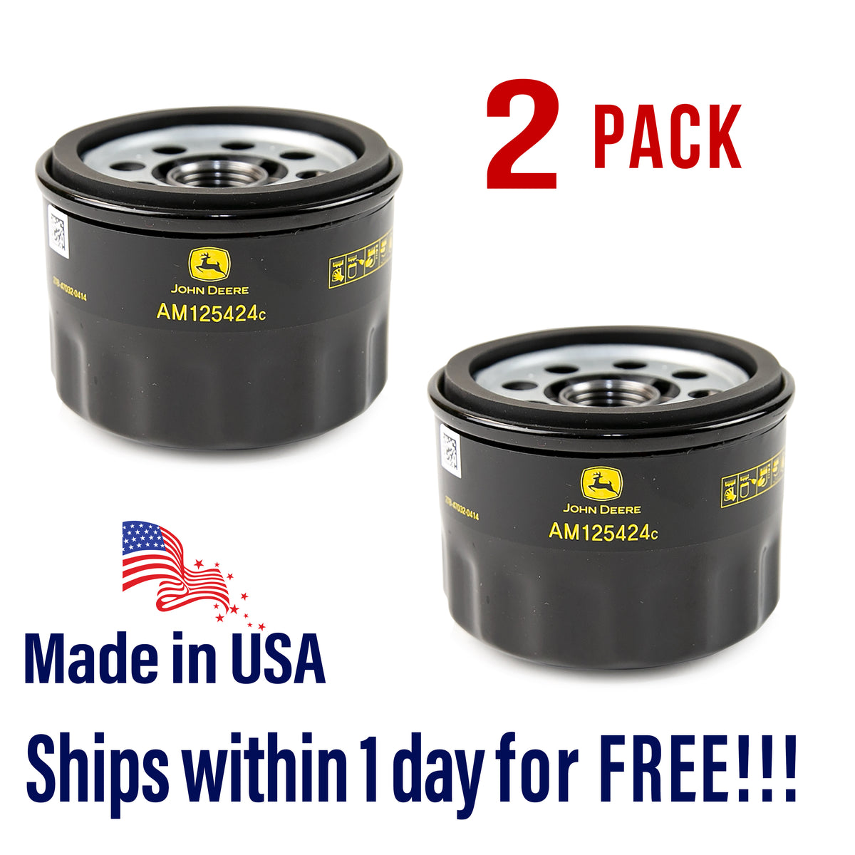 John Deere AM125424 Genuine Engine Oil Filter (2-Pack)