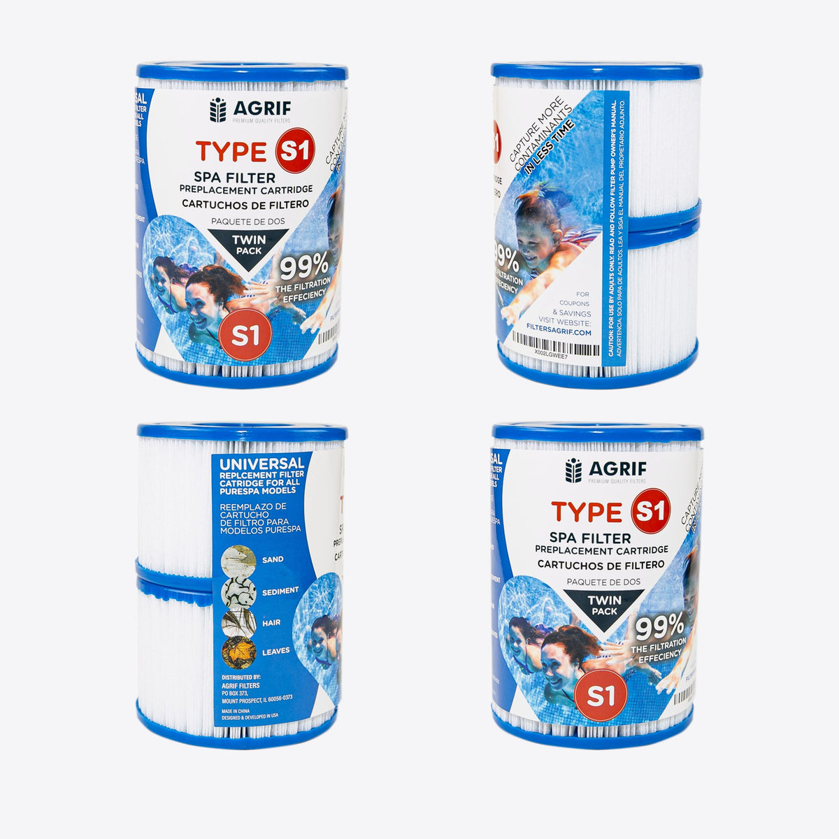 Agrif Type S1 Spa Filter Cartridge (8-Pack) for Intex PureSpa – Replaces 29001E